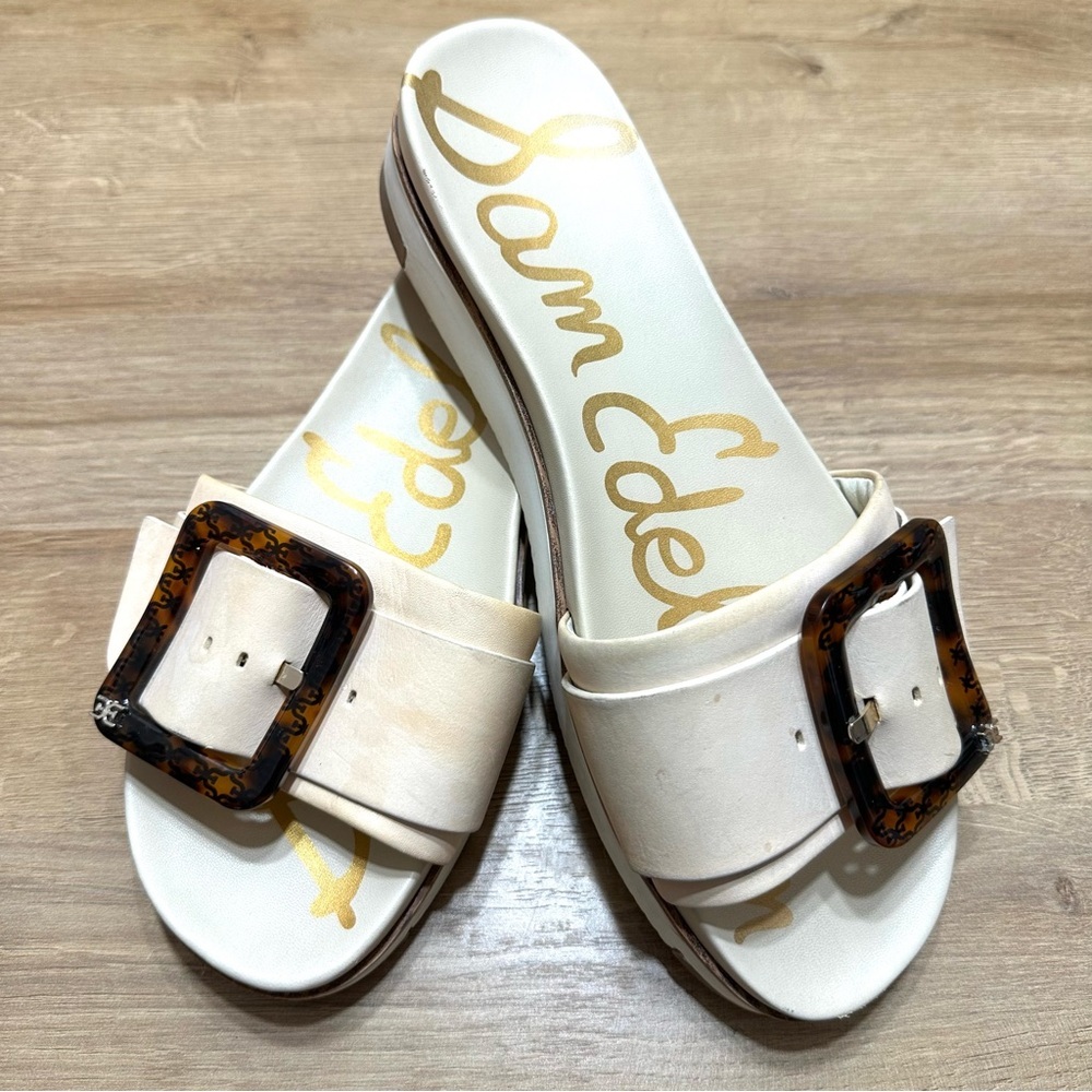 Sam Edelman Ariane Cream Leather Sandals Slides
